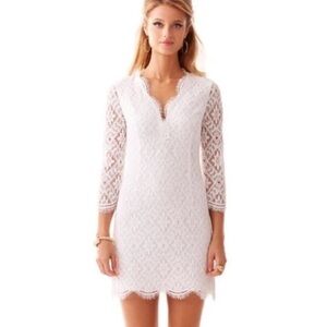 Lilly Pulitzer Meryl 3/4 Sleeve V Neck  Resort White Diamond Lace Dress